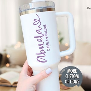 Abuela Tumbler with Handle 40oz – Personalized Grandma Gift with Grandkids’ Names, Mother's Day Spanish Gift, Custom Hispanic Granny Cup