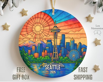 Seattle Christmas Ornament – Personalized Space Needle Ornament, Pacific Northwest Holiday Travel Keepsake 2025