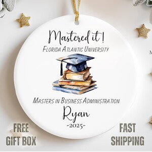 Personalized Master's Degree Graduation Ornament Custom MBA Keepsake Gift for Him or Her 'Mastered It' College Grad Decoration image 11