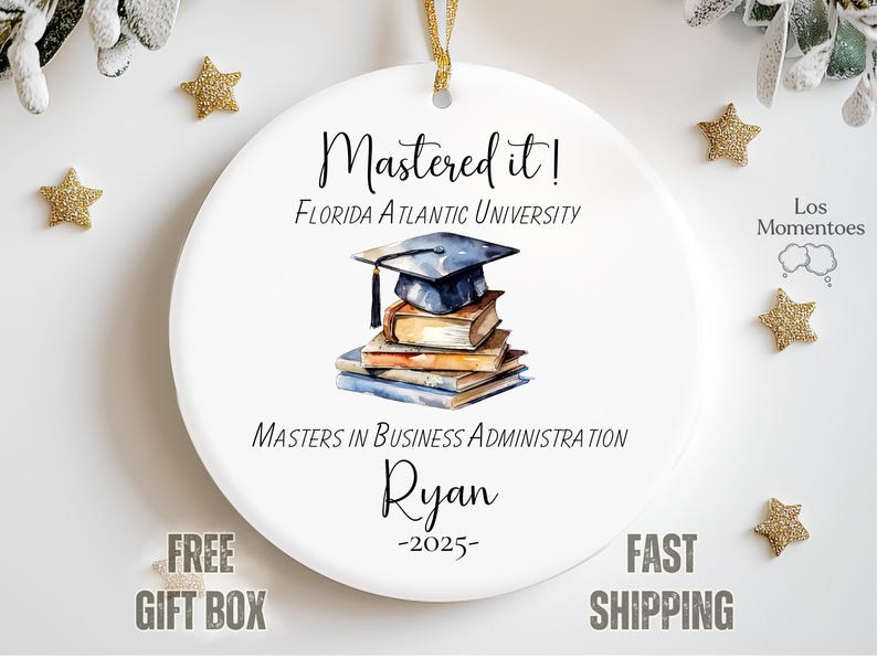 Personalized Master's Degree Graduation Ornament Custom MBA Keepsake Gift for Him or Her 'Mastered It' College Grad Decoration image 11