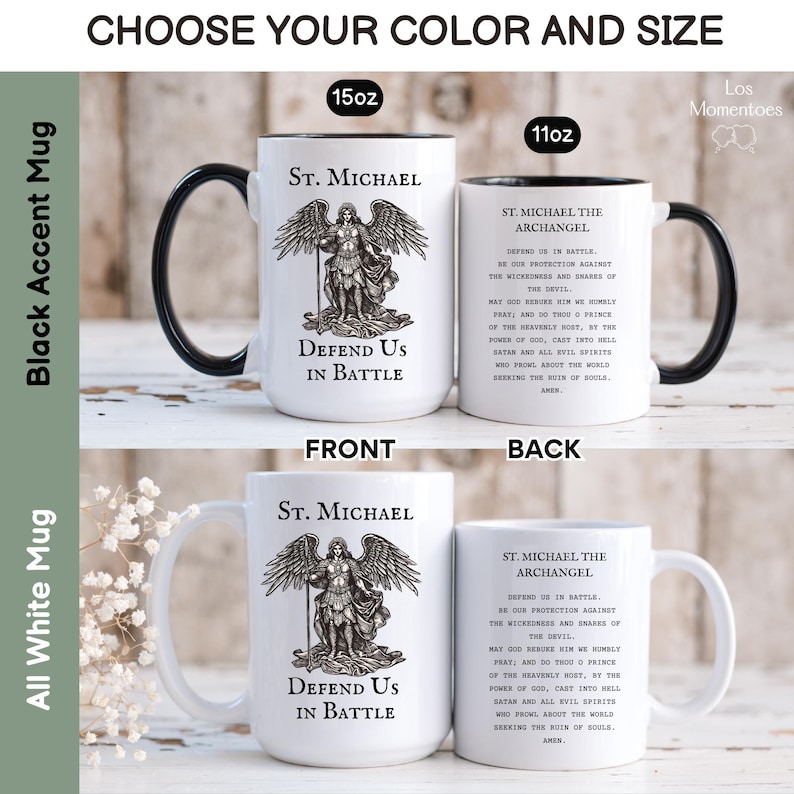 St. Michael the Archangel Defend Us in Battle Coffee Mug, Catholic Saint Prayer Mug, Confirmation, Priest or Church Gift image 2