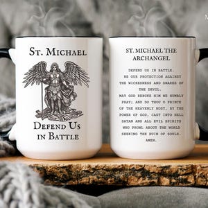 St. Michael the Archangel Defend Us in Battle Coffee Mug, Catholic Saint Prayer Mug, Confirmation, Priest or Church Gift image 1