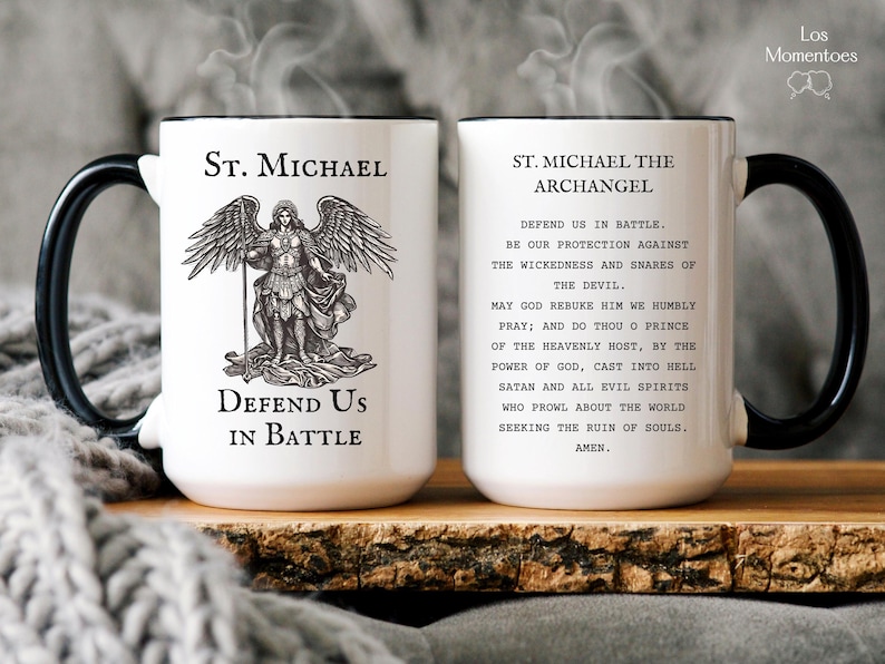 St. Michael the Archangel Defend Us in Battle Coffee Mug, Catholic Saint Prayer Mug, Confirmation, Priest or Church Gift image 1
