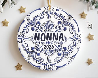 Nonna Christmas Ornament Italian Grandmother Gift, Custom Ceramic Keepsake, Gift for Nonna, Secret Santa Stocking Stuffer