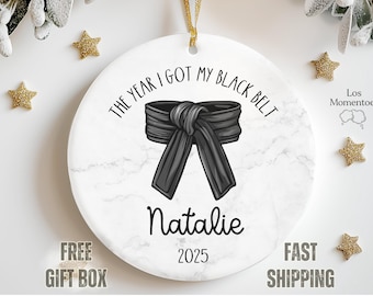 Black Belt Ornament 2025 Personalized Karate or Taekwondo Keepsake, Martial Arts Christmas Gift, Custom Name Achievement Decoration