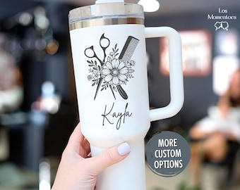 Personalized Hair Stylist Tumbler 40oz – Custom Floral Cosmetology Salon Cup, Hairstylist Coffee Drinkware, Beauty School Graduation Gift