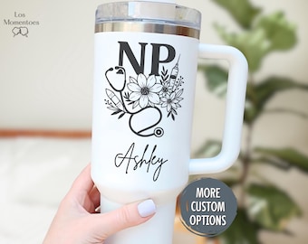 Personalized Nurse Practitioner Tumbler 40oz, Floral NP Cup – Custom Nurse Graduation or Appreciation Gift for Her
