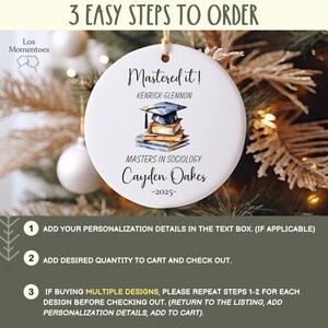 Personalized Master's Degree Graduation Ornament Custom MBA Keepsake Gift for Him or Her 'Mastered It' College Grad Decoration image 2