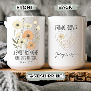 Personalized Friendship Mug – Proverbs 27:9 Bible Verse Cup – “A Sweet Friendship Refreshes the Soul” Scripture Gift for Christian Friend