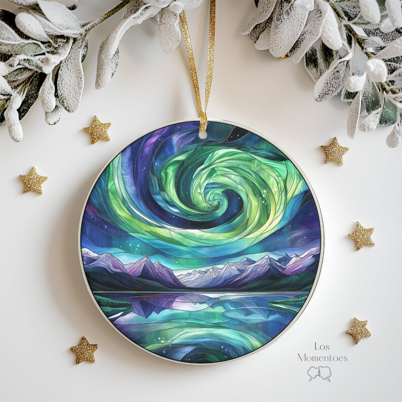 Personalized Northern Lights Ceramic Ornament Aurora Borealis Christmas