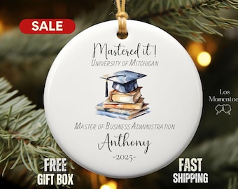 Personalized Master&#39;s Degree Graduation Ornament 2024 - Custom MBA Keepsake Gift for Him or Her - &#39;Mastered It&#39; College Grad Decoration