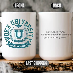 Woke University Coffee Mug | Funny &quot;I Love Being Woke&quot; Cup, Liberal & Democrat Political Humor Gift, Large Social Protest Mug