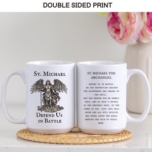 St. Michael the Archangel Defend Us in Battle Coffee Mug, Catholic Saint Prayer Mug, Confirmation, Priest or Church Gift image 3