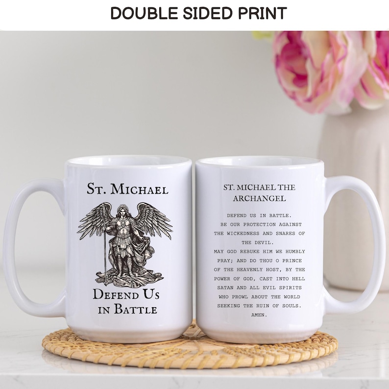 St. Michael the Archangel Defend Us in Battle Coffee Mug, Catholic Saint Prayer Mug, Confirmation, Priest or Church Gift image 3