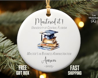 Personalized Master's Degree Graduation Ornament Custom MBA Keepsake Gift for Him or Her 'Mastered It' College Grad Decoration