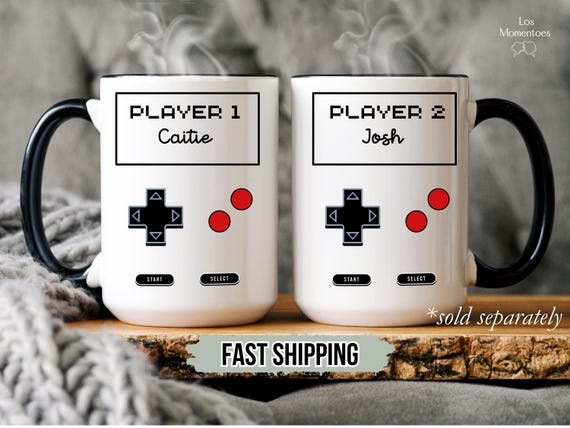 Player 1 Player 2 Mugs Personalized Gamer Couple Gift, Retro Gaming Coffee Cups, Matching Video Game Mugs, Mr & Mrs Mug, Wedding Gift Idea