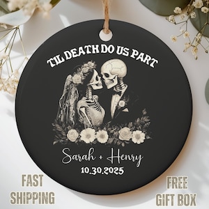 Gothic Wedding Ornament 2025 Halloween Skeleton Mr & Mrs Newlywed Gift, Personalized Couple Decoration, Til Death Do Us Part Keepsake