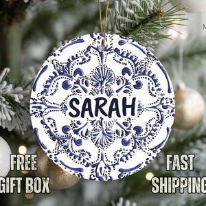 Personalized Portuguese Tile Ornament – Custom Azulejo Christmas Ornament, Portugal Travel Keepsake Gift