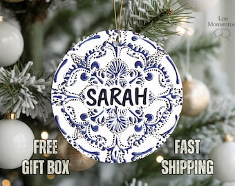 Personalized Portuguese Tile Ornament – Custom Azulejo Christmas Ornament, Portugal Travel Keepsake Gift