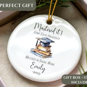 Personalized Master's Degree Graduation Ornament Custom MBA Keepsake Gift for Him or Her 'Mastered It' College Grad Decoration image 3