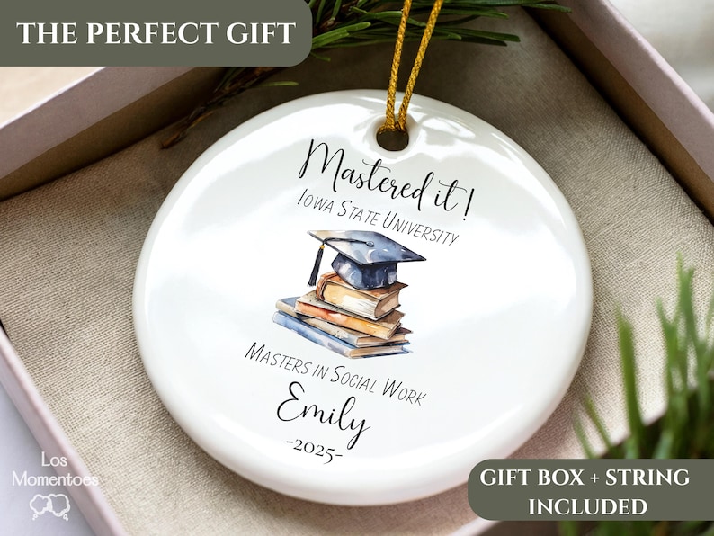Personalized Master's Degree Graduation Ornament Custom MBA Keepsake Gift for Him or Her 'Mastered It' College Grad Decoration image 3