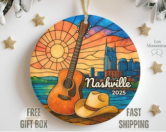 Nashville Christmas Ornament – Personalized Country Music Guitar Ornament, Tennessee Travel Keepsake Gift 2025