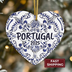 Portugal Christmas Ornament 2025 Heart Shaped Portuguese Tile Souvenir Europe Travel Keepsake Holiday Decoration Gift from Portugal