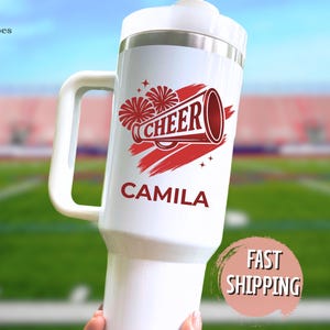 Personalized Cheerleader Tumbler 40oz with Handle – Custom Cheer Squad Cup, Team Spirit Gift, Pep Rally or Coach Appreciation Drinkware