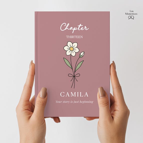 Chapter 13 Name Journal, Birth Flower Notebook, 13th Birthday Journal, Personalized Teen Girl Bith Flower Gift
