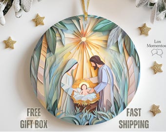 Nativity Scene Christmas Ornament, Holy Family Decoration, Jesus Birth Christmas Ornament, Christian Holiday Decor, Unique Colorful Ornament