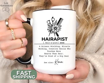 Hairapist Definition Mug – Funny Hairdresser Coffee Cup – Personalized Cosmetology or Hairstylist Gift for Salon Worker or Student