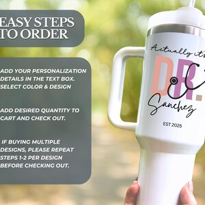 Personalized PhD Graduation Tumbler 40oz – Custom Doctor Cup – Graduate Gift for Medical School, Nursing, or PhD Graduation 2025 image 2