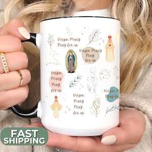 Our Lady of Fatima & Virgin Guadalupe Mug – Catholic Marian Coffee Cup – Hail Mary Prayer Gift for Church, Priest, or Religious Devotion