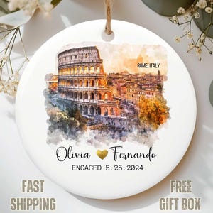 Personalized Rome Engagement Ornament – Italy Trip Souvenir Ceramic Christmas Keepsake for Couples