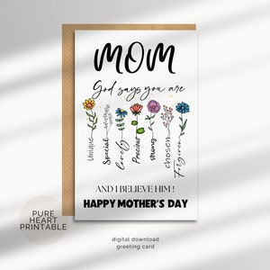 Tarjeta de felicitación del Día de la Madre Cristiana, Tarjeta de felicitación religiosa imprimible, Tarjeta de mamá Proverbios 31, Regalo del Día de la Madre para cristianos, Tarjeta de flores