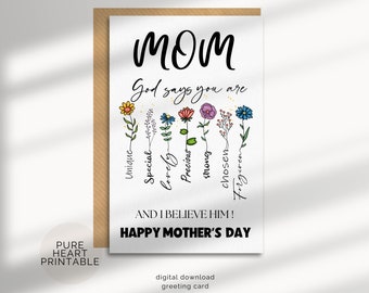 Tarjeta de felicitación del Día de la Madre Cristiana, Tarjeta de felicitación religiosa imprimible, Tarjeta de mamá Proverbios 31, Regalo del Día de la Madre para cristianos, Tarjeta de flores
