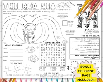 Moses And The Red Sea Placemat, Crossing The Red Sea Activity, Old Testament Sunday School Lesson, Kids Bible Study, Bible Made Easy