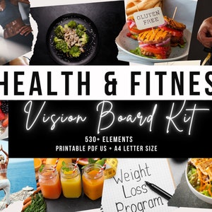 Tablero de visión de salud y fitness imprimible, tablero de estado de ánimo para mujeres, kit de tablero de visión, plan visual de pérdida de peso, objetivos de fitness manifiestos, tablero de sueños
