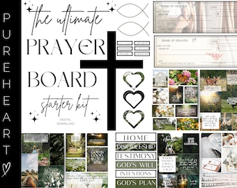 Kit de tablero de oración imprimible, kit de oración del tablero de visión del jardín de Dios, imágenes de tarjetas de las Escrituras, collage de pared cristiana, versículos bíblicos, tablero de estado de ánimo