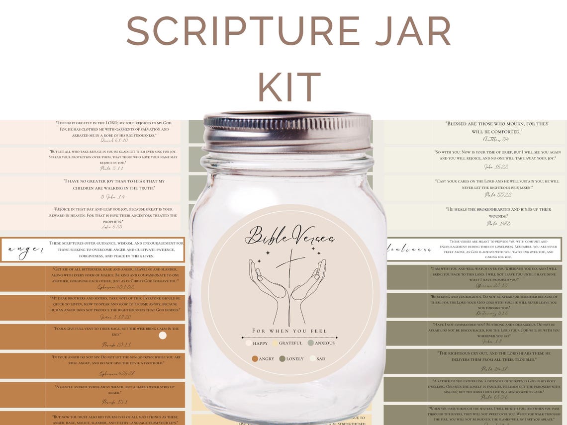 Scripture Jar Label Printable Scripture Jar Kit, Daily Encouragement Cards, Prayer Jar ...