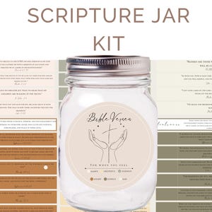 Kit de pots bibliques imprimables, Cartes d'encouragement quotidiennes, Pot de prière, Instructions bibliques, Pot biblique DIY, Versets édifiants pour pot biblique