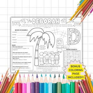Deborah Activity Placemat, Bible Activity Placemat, Sunday School, Kids Bible Study, Bible Story Coloring, Christian Homeschool,