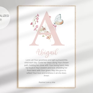 Personalized Baptism Girl Gift Print, Personalized Baptism Printable, Custom Name Wall Art, Baby Girl Gift, Wildflowers Baptism Baby Gift
