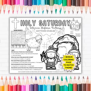 Holy Saturday Activity Placemat, Christian Lent Easter Crafts, Holy Week Activity Pages, Printable Activity for Sunday School or Homeschool