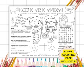 David And Abigail Placemat Activity, Christian Coloring Page, Sunday School Bible Lesson For Kids, Old Testament Study Page For Children