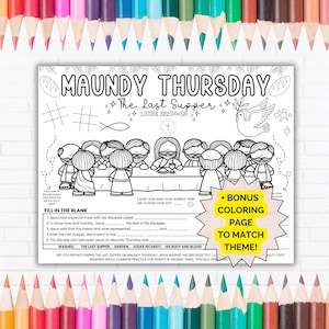 Maundy Thursday Placemat Activity, Holy Week Easter Craft, The Last Supper Activity, Lent Coloring Pages, Printable Worksheets Homeschool