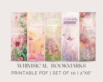 Whimsical Christian Bookmark Set, Printable Christian Bookmarks, Scripture Bookmarks, Reading Gifts, Bible Verse Bookmark Gift Idea