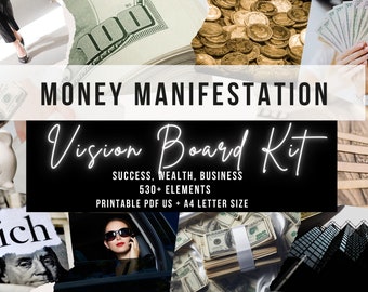Printable Vision Board Kit To Manifest Money, Good Business, & Wealth, Fincianal Freedom Mood Board,  Inspiring Abundance, Law Attraction