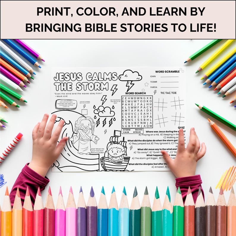 Jesus Calms the Storm Activity Placemat, Sunday School Coloring Page ...