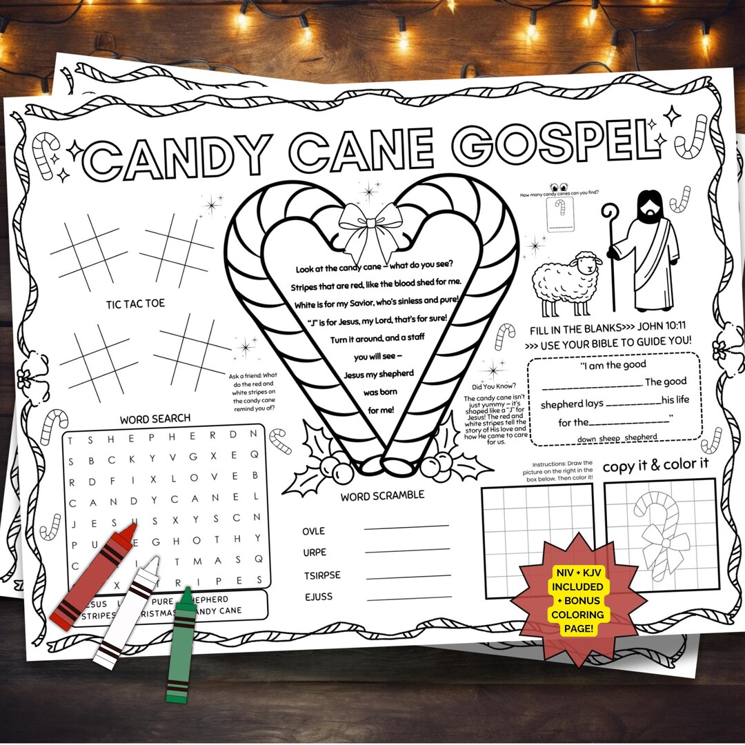 Candy Cane Gospel Activity Placemat, Legend of the Candy Cane Poem ...